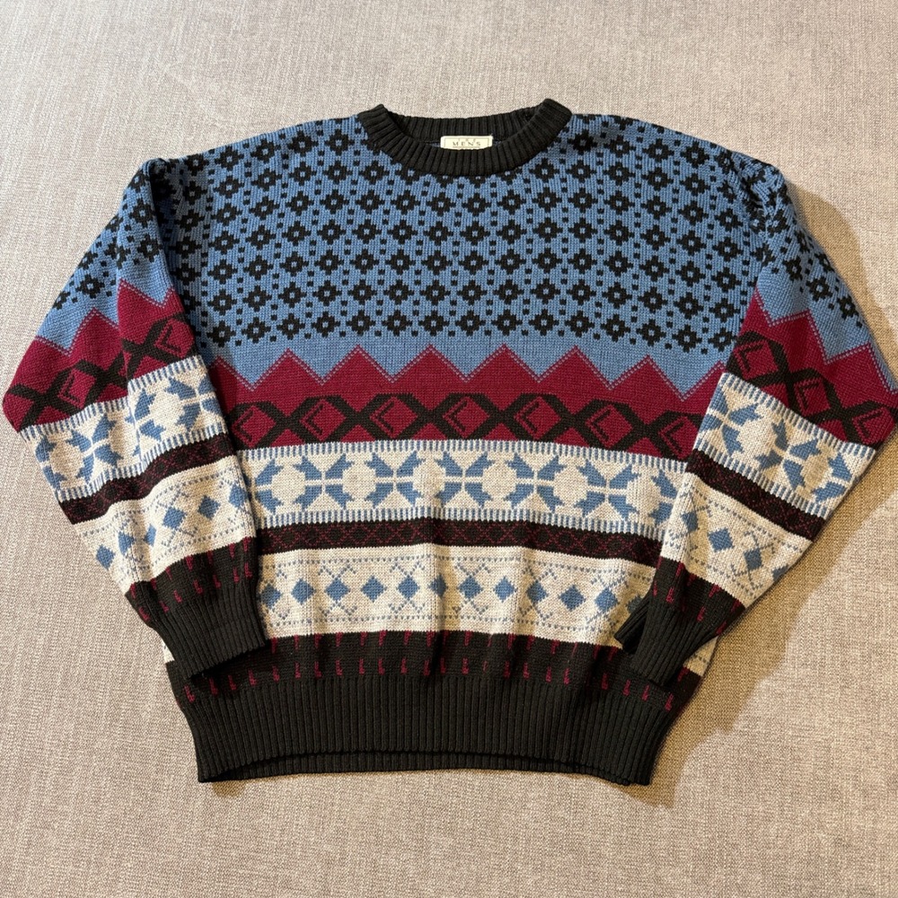 The Mens Store At Sears Fair Isle Geometric‎ Pattern Crewneck Sweater XL
